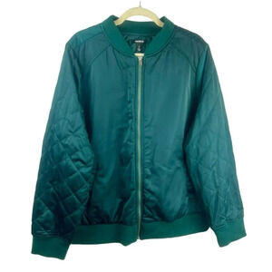 NEW Torrid Satin Bomber Jacket Women Plus 3X Green Teal Quilted Puffer Pockets